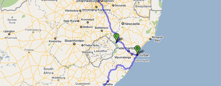 Map detail of our second leg of the tour