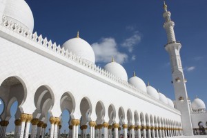 facade of white sheikh zayed mosque in abu dhabi