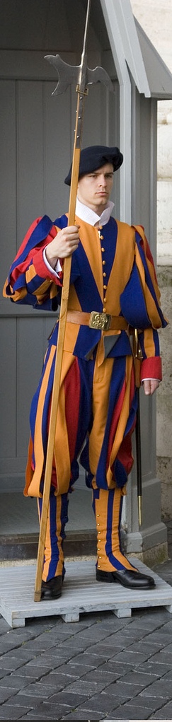Cropped image of Swiss Guard with pike