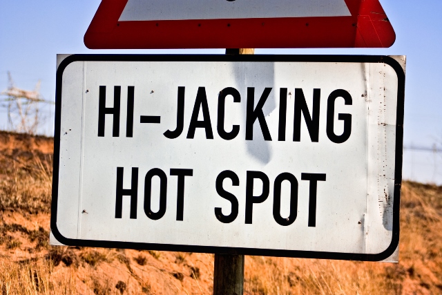 A Hi-Jacking Hot Spot sign near Johannesburg.