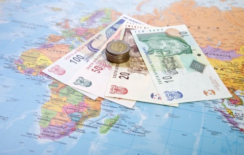 South African Rands on a world map