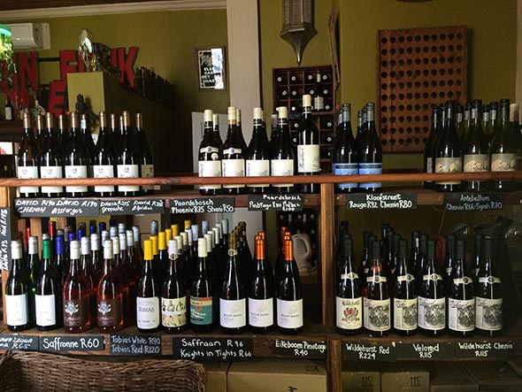 Some of the many local wines at The Wine Kollective in Riebeek Kasteel.