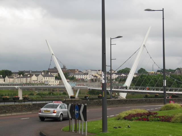 View of the Peace Bridge from the cityside of Londonderry.