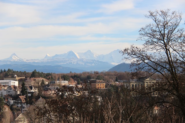 Views from Bern of the Alps in the distance.