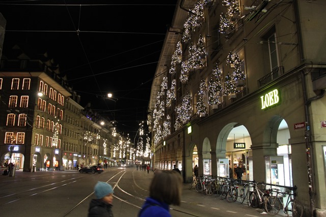 Looking down the High Street at Bern during Christmas time.