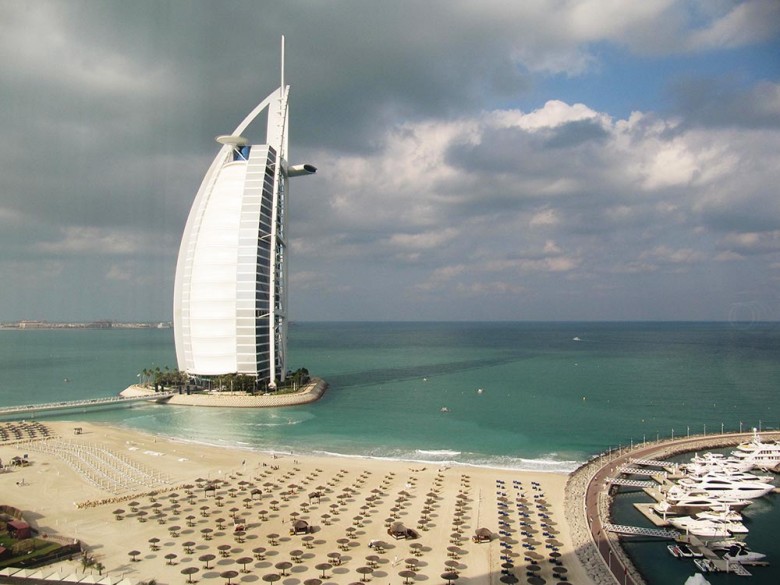 Dubai's Burj Al Arab seen from the Jumeirah Beach Hotel.