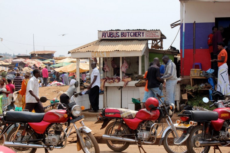The meat stalls at the Owino Market Kampala, Kampala.