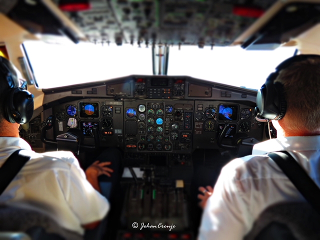The cockpit of the ATR42-500. Climbing away for a training session at Pilanesberg.