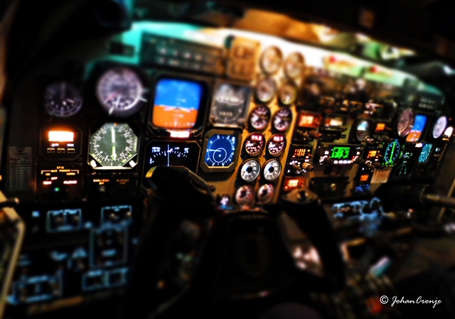 The cockpit of the Beechcraft 1900D at night. Early morning departure from OR Tambo flying to Maputo, Mozambique.