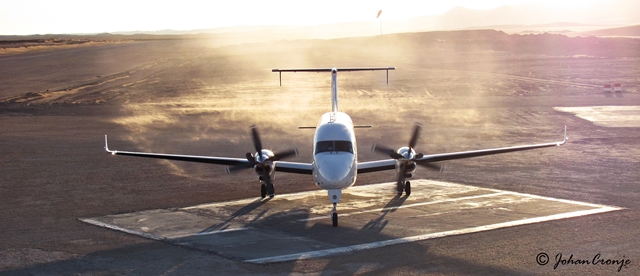 Just after startup: The Beechcraft 1900D getting ready for a flight from an oil field in Southern Algeria to Hassi Messaoud, Algeria.