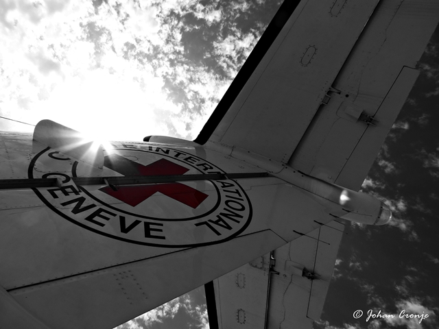 The tail of our aircraft. Flying for the Red Cross in Iraq.