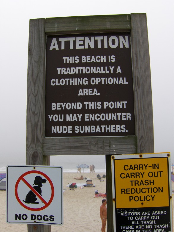 Warning sign for those entering nude beaches