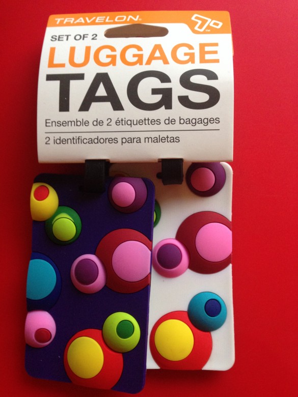 brightly coloured luggage tags