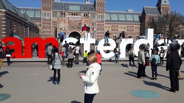 Amsterdam's iconic 'Iamsterdam' sign in Museumplein, The Netherlands.