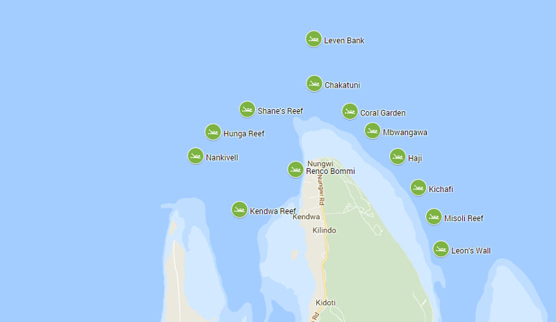 unguja island dive sites map