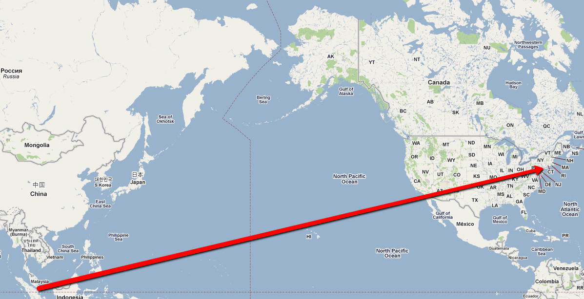 map of singapore to newark world's longest flight