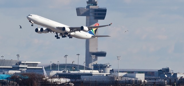 SAA A340 climbs after take off from JFK airport in New York