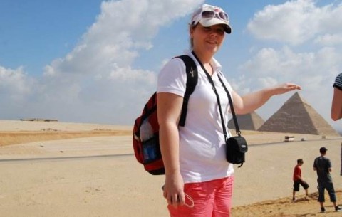Travelstart Customer Service Agent Carey-Anne at the Pyramids of Giza in Egypt.