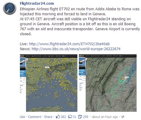 FlightRadar24 Ethiopian Hijacking