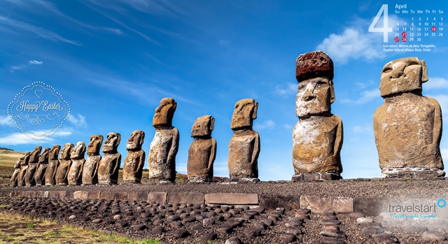 Download your free April 2014 wallpaper calendar featuring the Moai Statues on Easter Island.