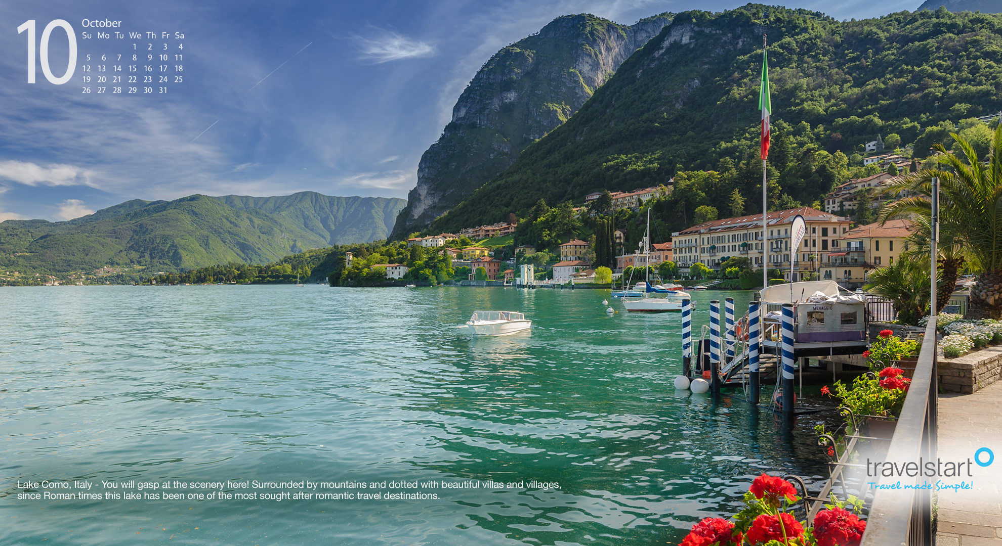 Download your free October 2014 wallpaper calendar featuring Lake Como, Italy.