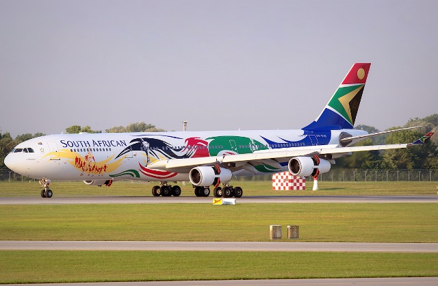 South African Airways, Airbus A340-300, ZS-SXD, in its London 2012 Olympics special livery.