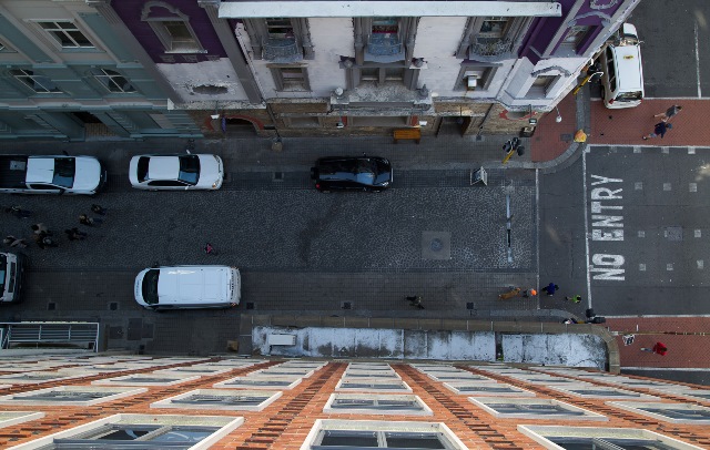 A birds eye view of Shortmarket Street near Greenmarket Square taken from the roof of Travelstart's Cape Town offices.