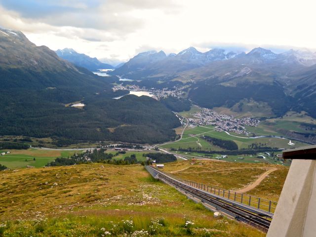 The view towards St Moritz from the top of the world.