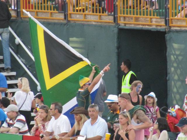 A South African supporter goes all out for the Blitzbokke at the 2014 Dubai Sevens Rugby.