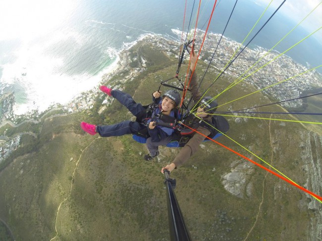 GoPro selfie time while paragliding off Lion's Head in Cape Town, South Africa.