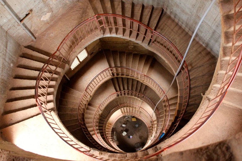 The spiral staircase in the tall minaret at Uganda National Mosque.