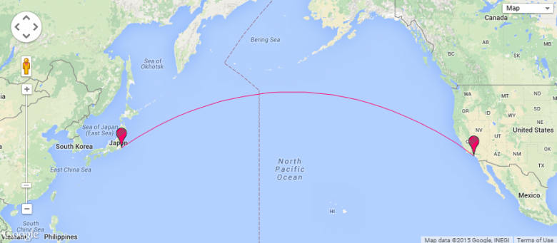 Flight path for Tokyo to Los Angeles - arrive before you depart