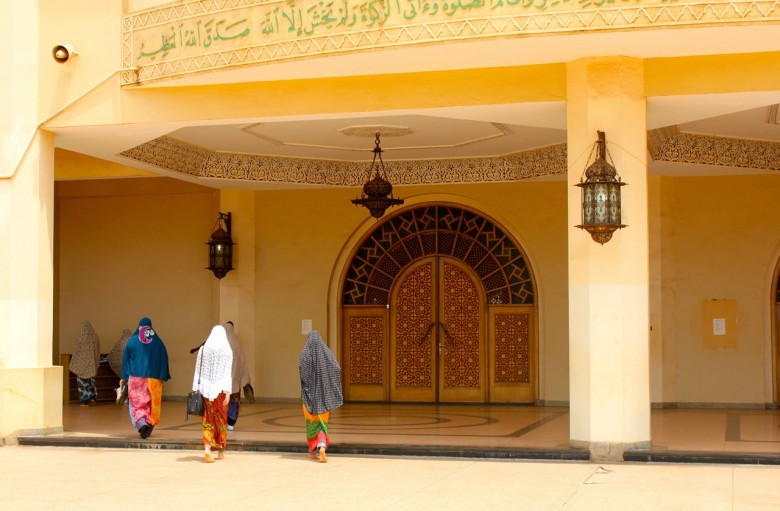 Entering the Uganda National Mosque, previously known as the Gadaffi mosque. On Kampala Hill.