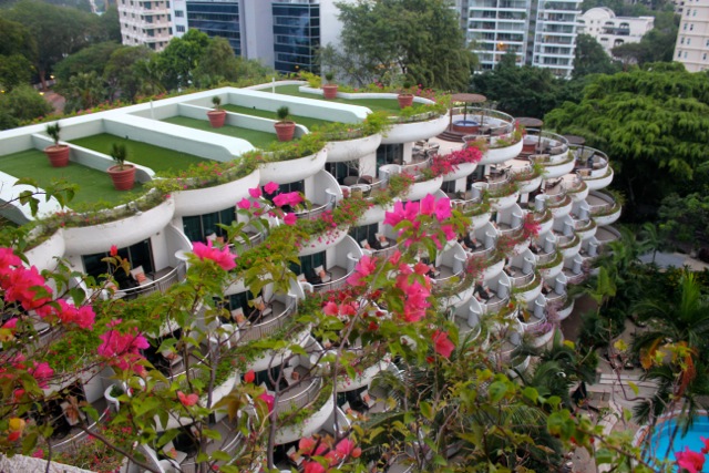 The view from my room across the city from the Shangri-La Singapore hotel.