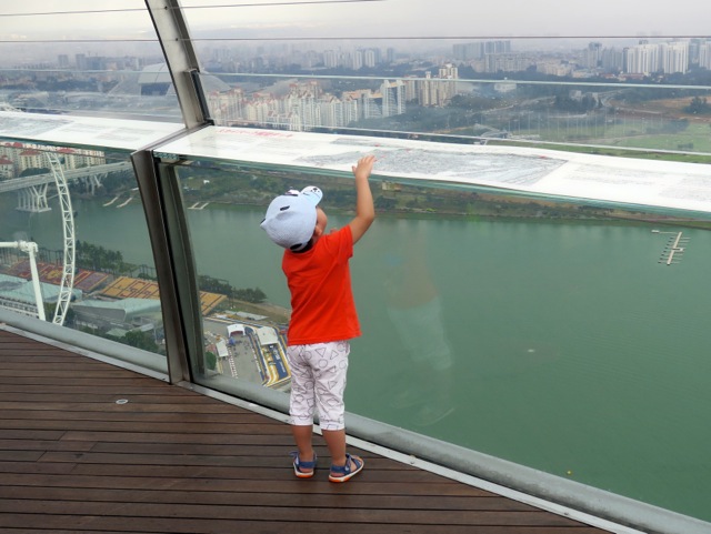 Little boy takes in the view from the top of Marina Bay Sands.