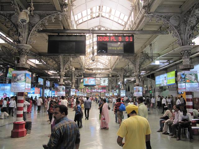 Inside Mumbai Central Railway Station in India.