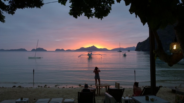 Sunset over Bacuit Bay from Corong Corong's beach