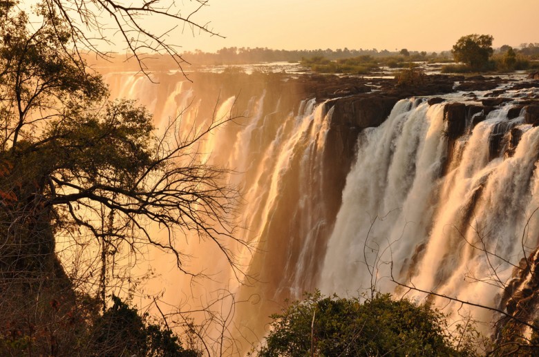 Victoria Falls at sunset