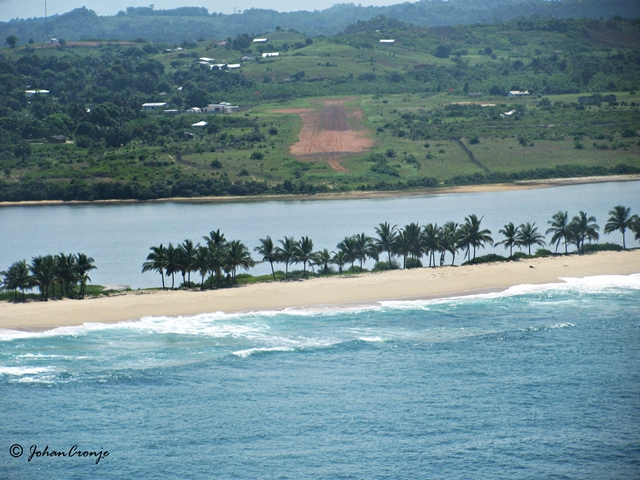 Final approach into the short airfield of Harper, eastern Liberia.