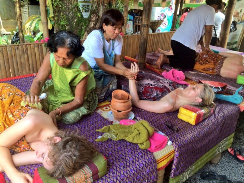 Enjoying massages at the Chong Changtune.