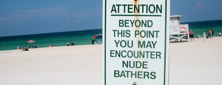 Nude beaches warning sign in Miami