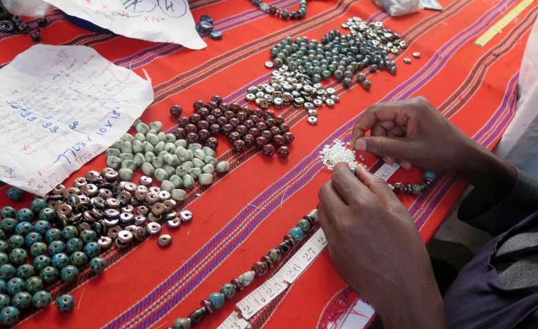 Kazuri Homecrafted Beads. A necklace in the making.