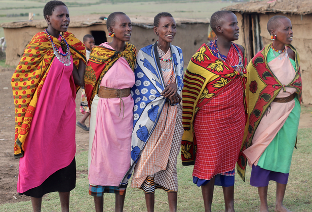 The ladies of the Masai village singing a welcome.