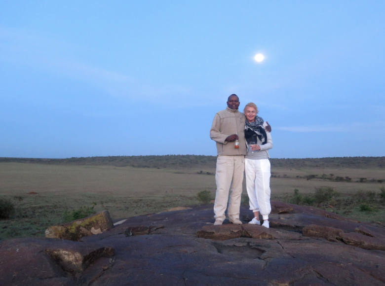 Sundowners on the Mara plains with my guide David.