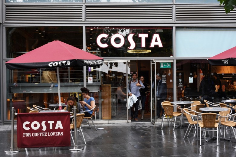 Costa coffee company is a chain that serves a great cuppa, every time, London.