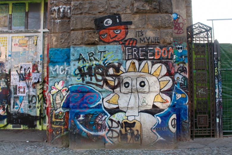 Most of the walls, almost every surface, is covered with street art and graft expressions.