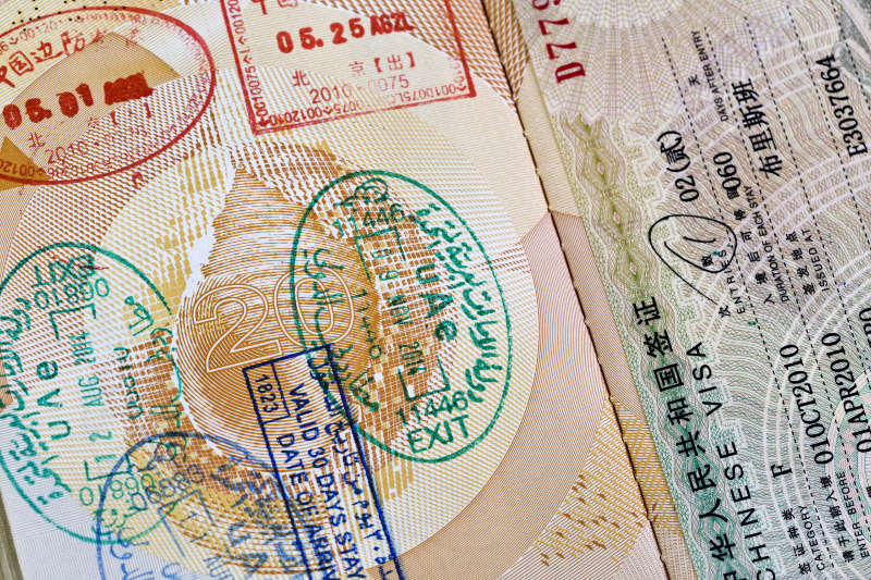 passport with visa stamps