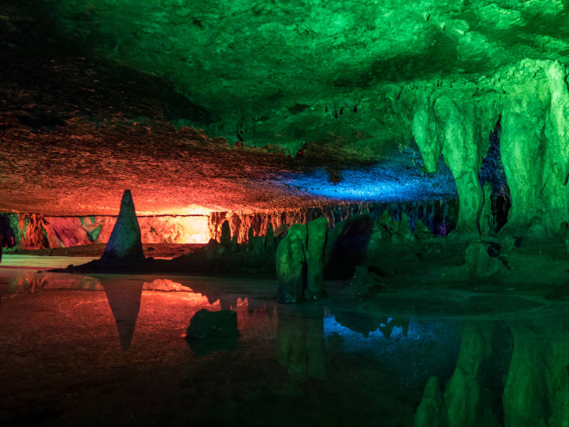 Artificial lights inside Sudwala Caves, Mpumalanga