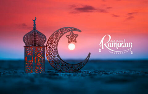 An Islamic lantern with crescent moon and star for Ramadan 2025 in Qatar