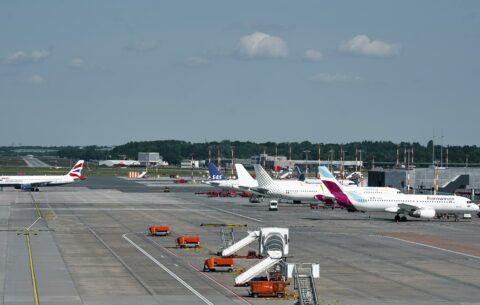 Airplanes on an airport runway